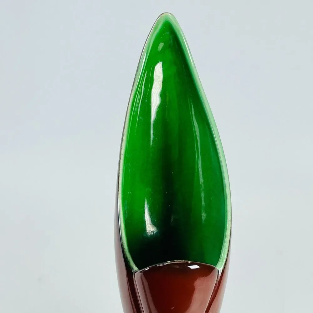Vtg MCM Bird of Paradise Art Pottery Freeform Vase Brown Green 9